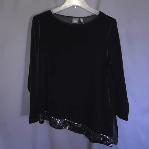Chico's Tops - Travelers Collection by Chicos Asymmetrical Blouse Black Size‎ XL Sequin Velvet